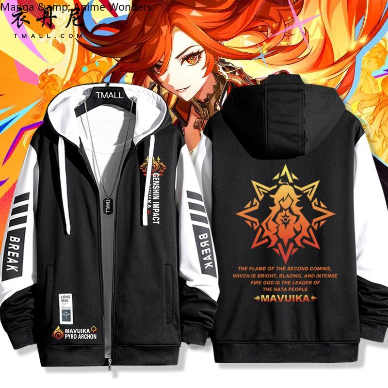 Men Formal Wear Coat - Genshin Impact Mavuika Costum แขนยาวพิมพ์เสื้อซิป Hoodie
