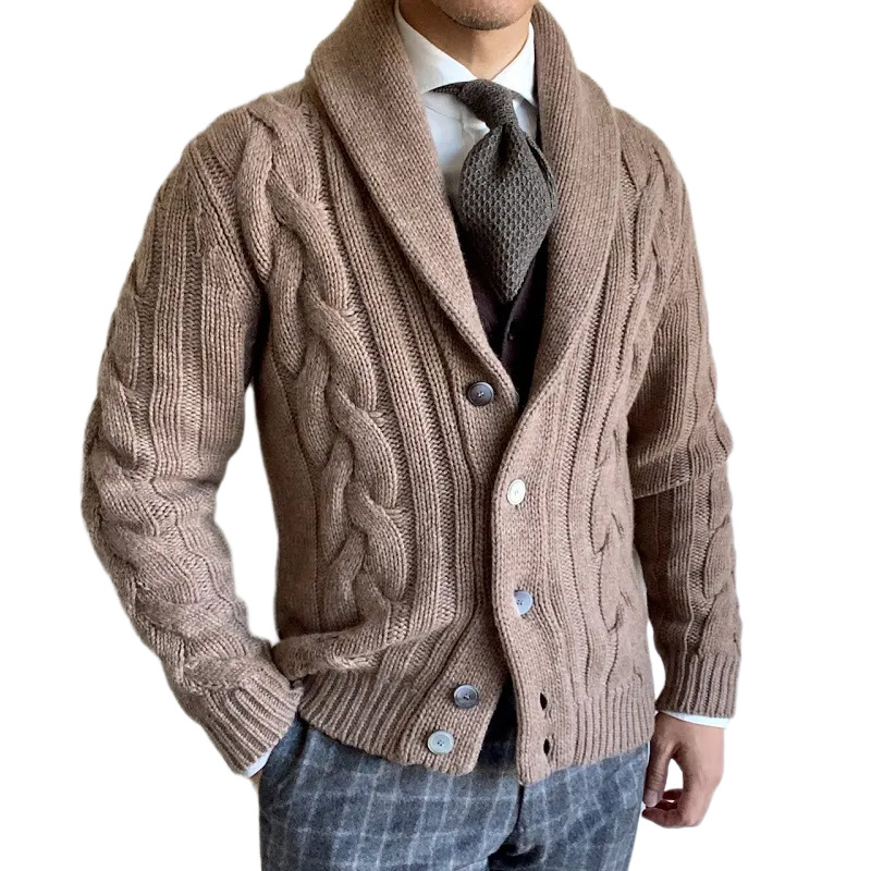 Men Formal Wear Coat - เสื้อคาร์ดิแกนถักไหมพรมแบบใหม่สำหรับฤดูใบไม้ร่วงและฤดูหนาวปี 2026 เสื้อแจ็คเก็ตไหมพรมแขนยาวแบบมีปกสำหรับผู้ชาย เสื้อผ้าผู้ชาย