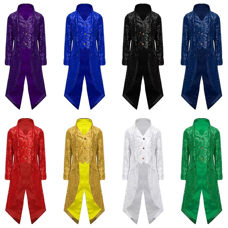 Men'S Medieval Formal Wear - ชุดแสดงสไตล์ยุโรปย้อนยุคแนวพังก์แบบใหม่ ฤดูใบไม้ผลิ/ฤดูใบไม้ร่วง ปี 2025 เสื้อโค้ทหางยาวสีดำสำหรับผู้ชาย ชุดเต้นรำแบบเป็นทางการทันสมัย