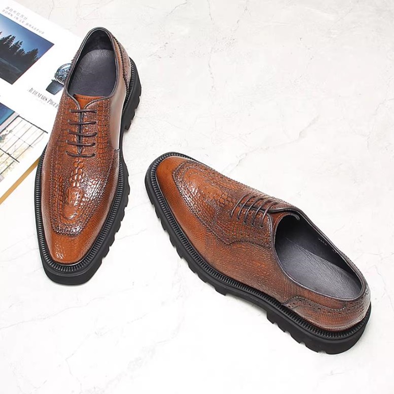 High End Men'S Formal Wear - รองเท้าหนังลายจระเข้ระดับไฮเอนด์สำหรับผู้ชาย รองเท้าเพิ่มความสูงกันลื่น รองเท้าออกซ์ฟอร์ดสำหรับใส่ทำงาน ใส่ในโอกาสทางการ ใส่ในงานแต่งงาน
