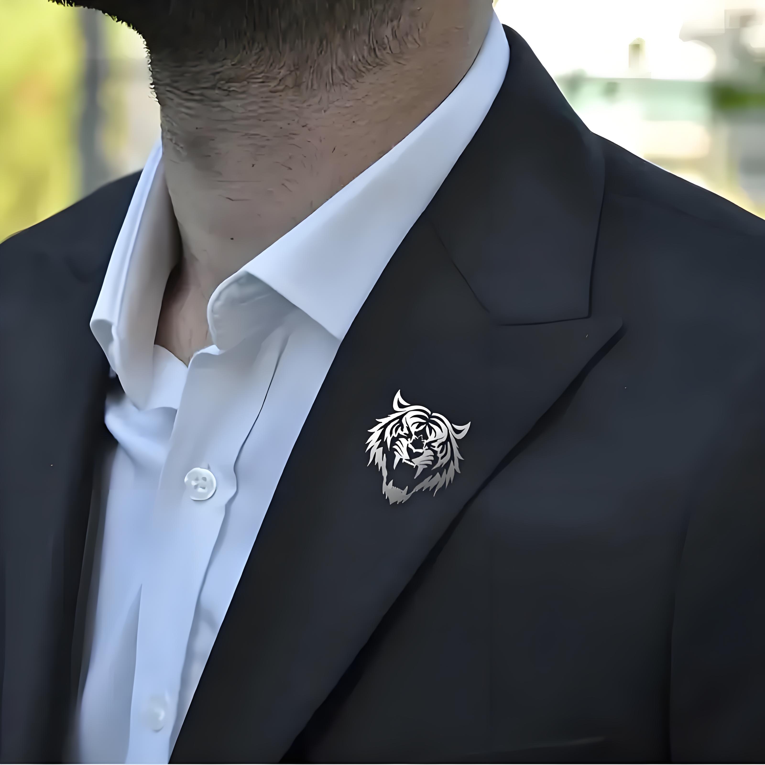 Tuxedo Lapel Pin - ผู้ชายสแตนเลส Tiger HEAD Lapel Pin,Hollow Design