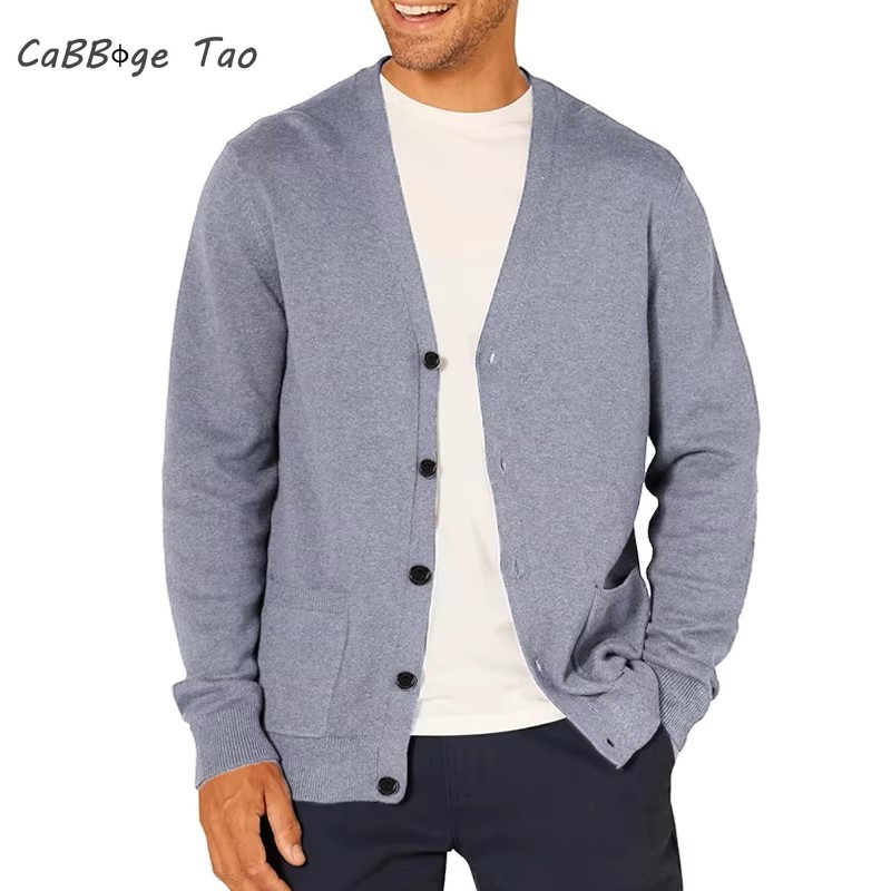 Men Formal Wear Coat - ฤดูใบไม้ผลิใหม่ผู้ชายแขนยาวเสื้อสเวตเตอร์ถักเสื้อขนสัตว์ถักกีฬาผู้ชาย V คอปุ่มน้ําหนักเบาขนาดใหญ่เสื้อด้านบน