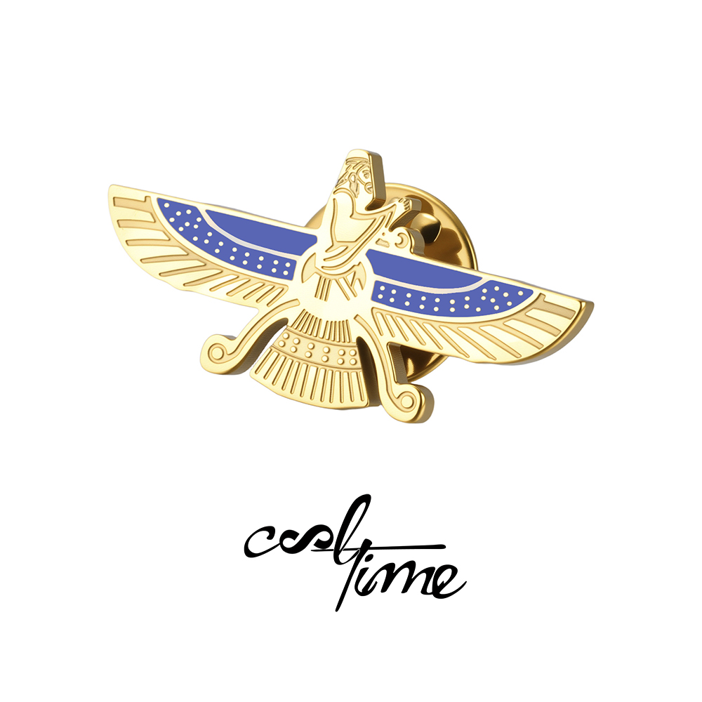 Tuxedo Lapel Pin - เข็มกลัด CoolTime Faravahar สีน้ำเงินเคลือบเงา ลายโบราณเปอร์เซีย เครื่องรางป้องกันตัว