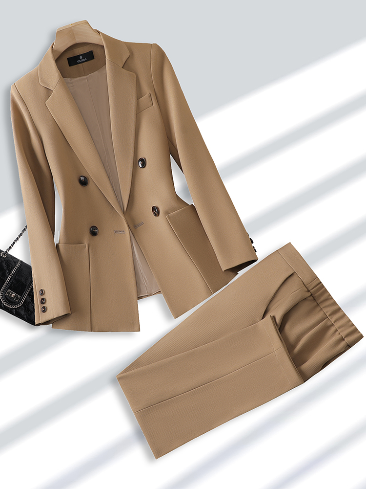 Men'S Formal Wear For Office - ชุดสูททำงานแฟชั่นสำหรับผู้หญิงชุด2ชิ้นพร้อมกระเป๋าชุดสูททำงานธุรกิจสำนักงานและกางเกงสีเบจสีดำสีกากี