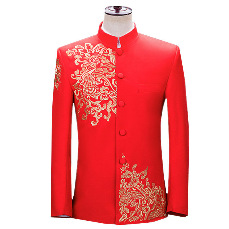 Men'S Vintage Formal Wear - เสื้อสูทปักลายสำหรับผู้ชาย แนววินเทจ ปกตั้ง ทรงสุภาพ เหมาะสำหรับงานแต่งงาน งานพรอม