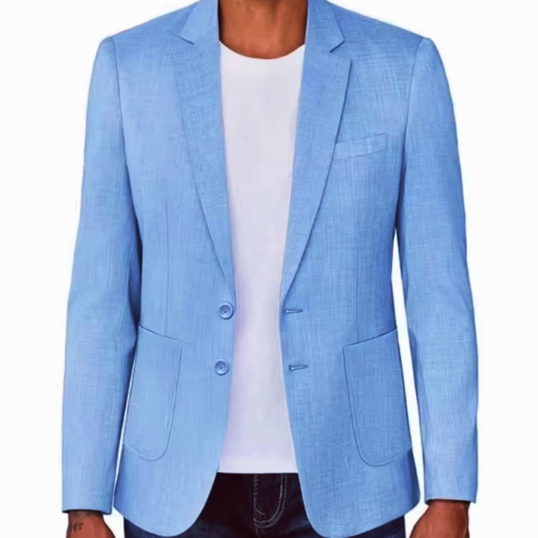 Men Formal Wear For Summer - เสื้อเบลเซอร์ผ้าลินินสีเบจ/น้ำเงินทรงเข้ารูปสำหรับผู้ชาย สไตล์ลำลอง เหมาะสำหรับงานปาร์ตี้ งานพรอม เสื้อโค้ทดีไซน์เนอร์ สำหรับฤดูใบไม้ผลิและฤดูร้อน