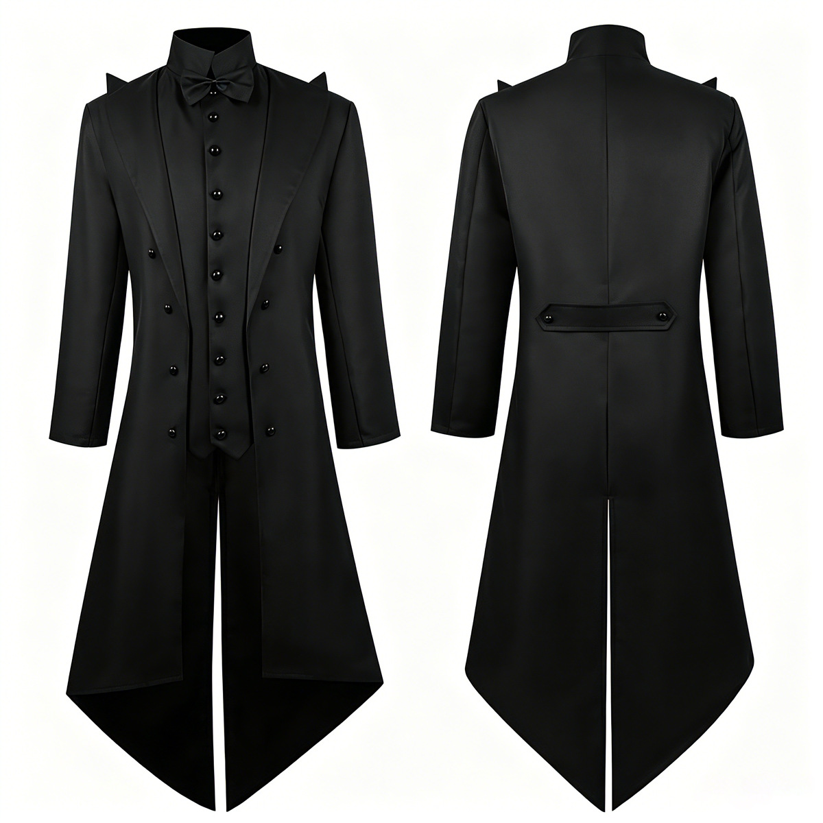 Men'S Medieval Formal Wear - เสื้อโค้ทยาวสไตล์โกธิคสำหรับผู้ชาย แนววินเทจ ยุคกลาง คอตั้ง ผูกโบว์ สำหรับการแสดงบนเวที