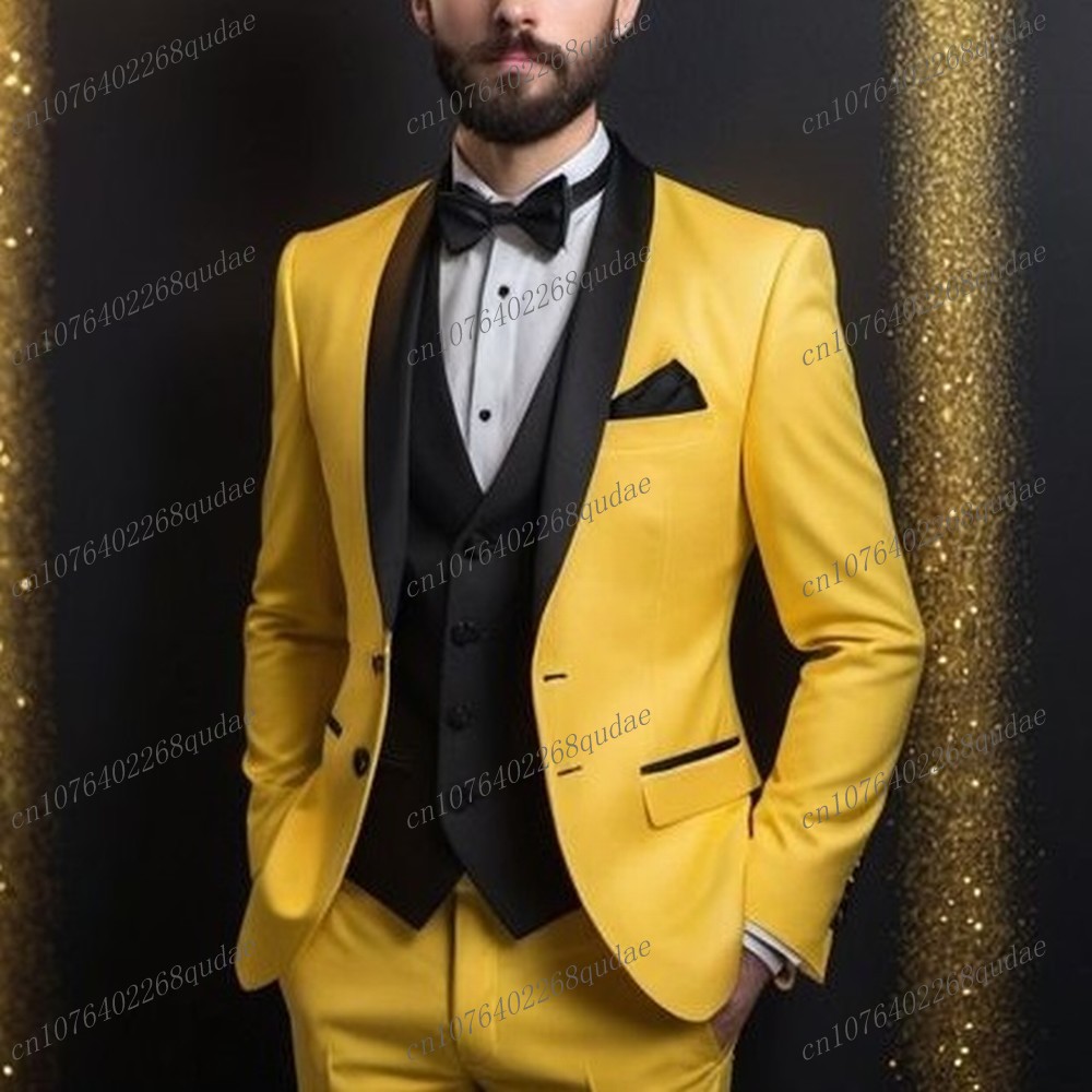 Formal Wear For Men Yellow - ชุดสูทผู้ชายสีเหลืองดำแบบเป็นทางการสำหรับงานแต่งงาน ชุดเจ้าบ่าว ชุดเพื่อนเจ้าบ่าว ชุดทักซิโด้ผู้ชาย ชุดเจ้าบ่าว 3
