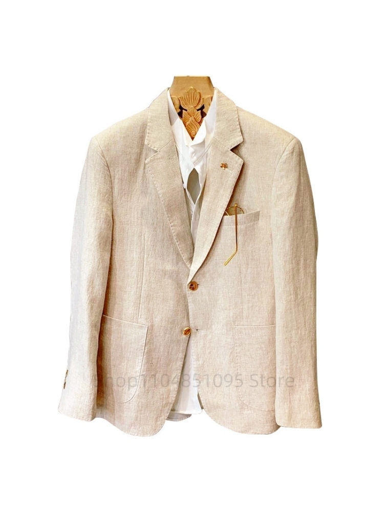 สูทผู้ชายสีเบจ ผ้าลินิน เสื้อเ - Men Formal Wear For Summer บทวิจารณ์และราคา